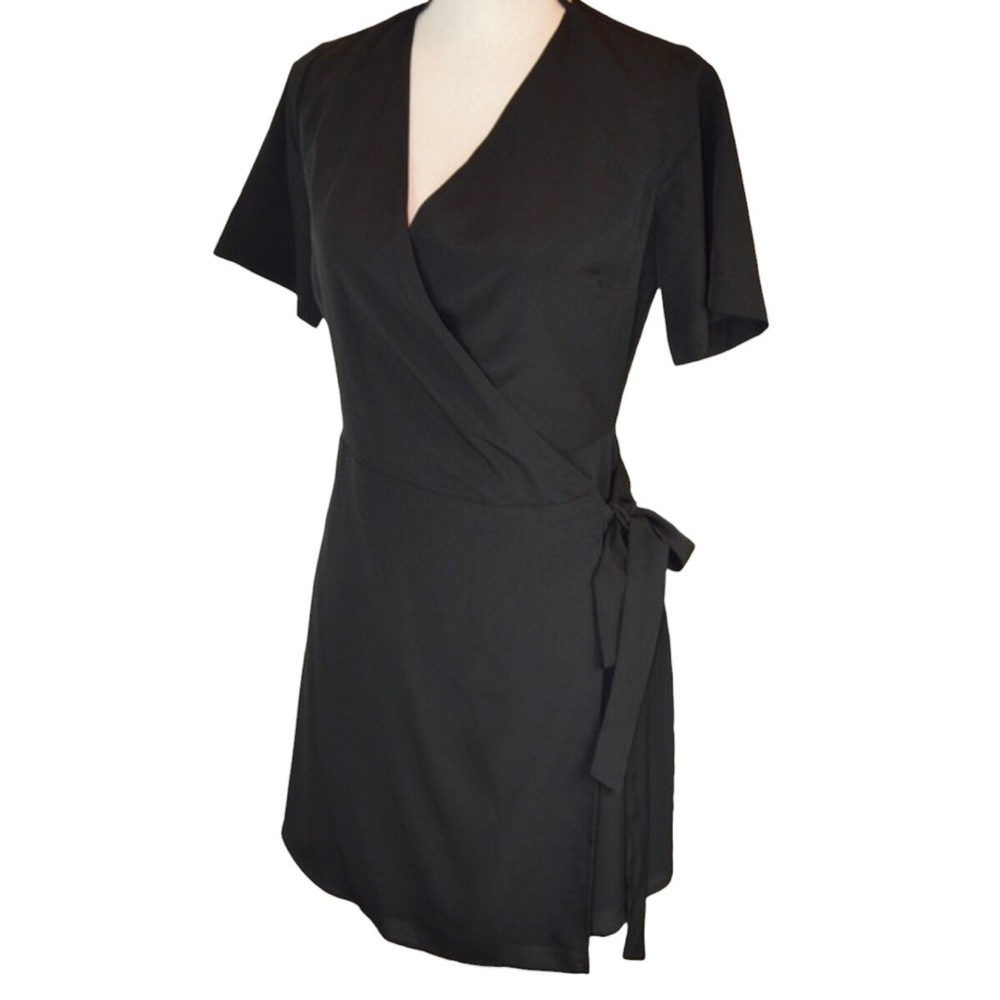 Frank &‎ Oak Black Short Sleeve Wrap Dress, Size XS